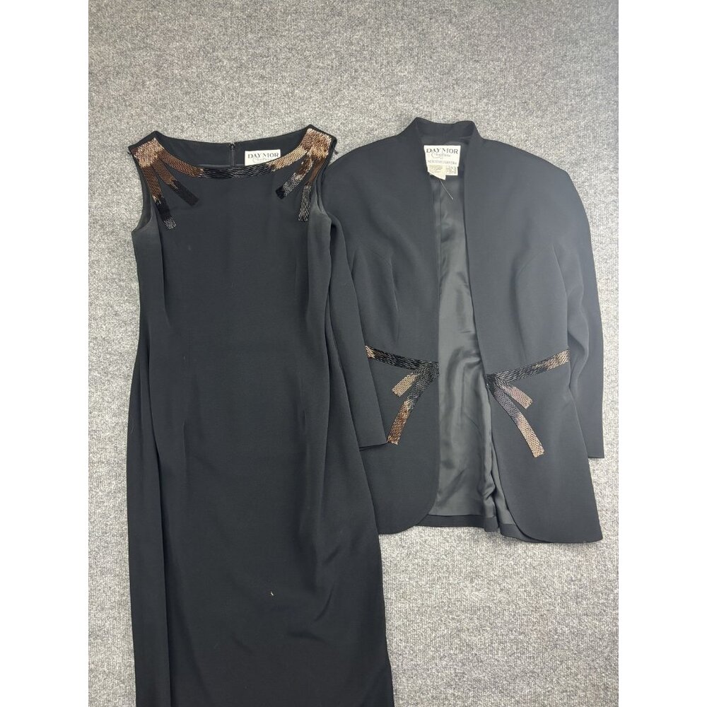 Daymor Couture Set Womens 8 Black Beaded Neckline Formal Evening Gown Sheath